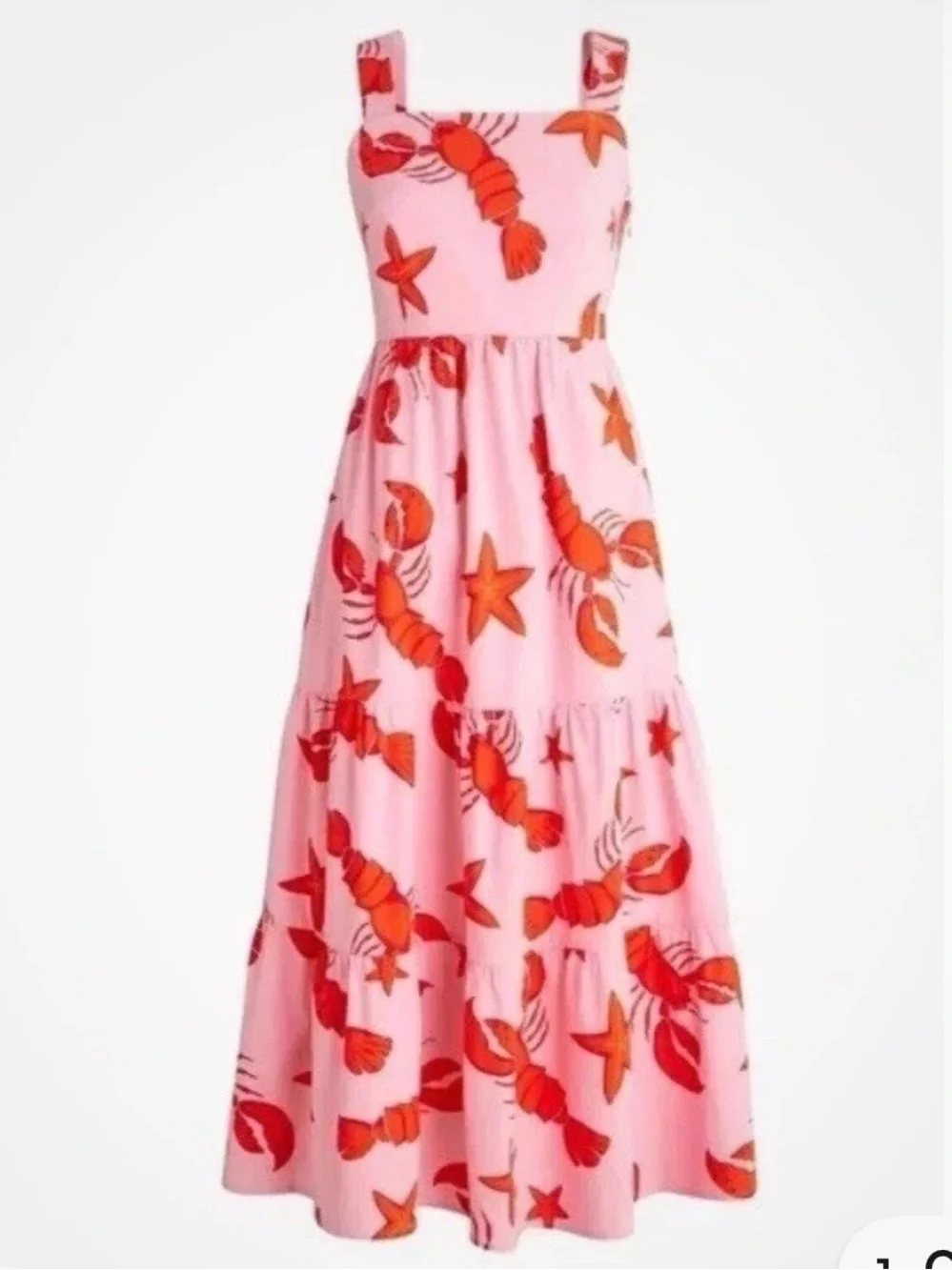 J. Crew Pink Midi Dress with Red Lobster Print size 4